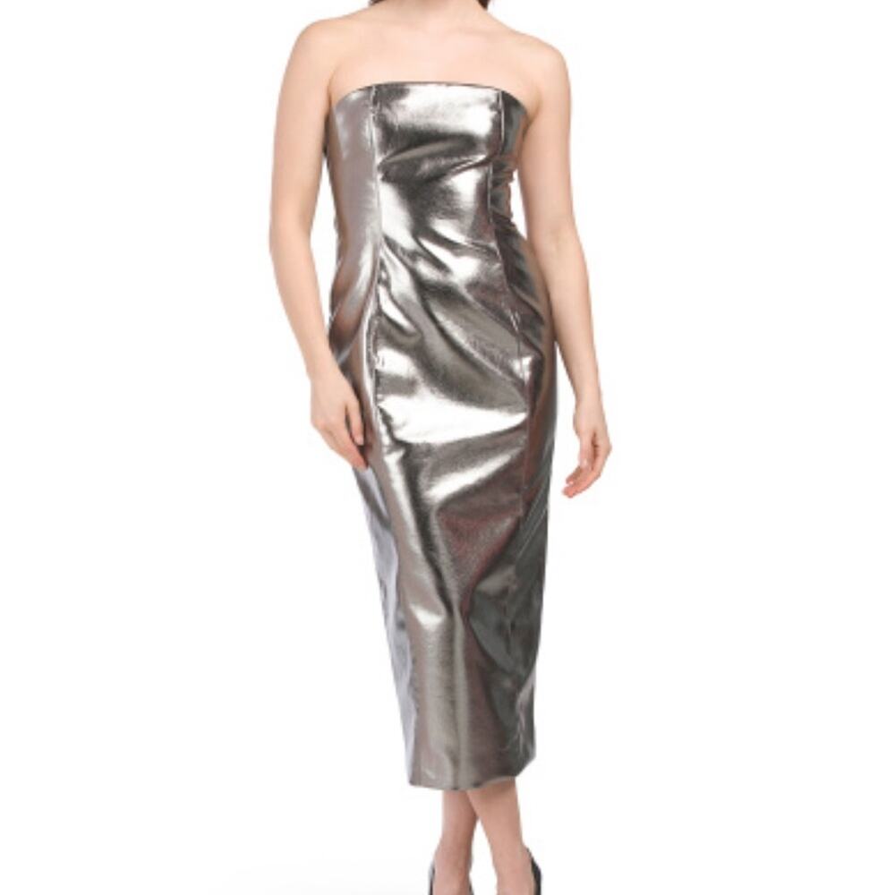 7 For All Mankind Silver Strapless Dress